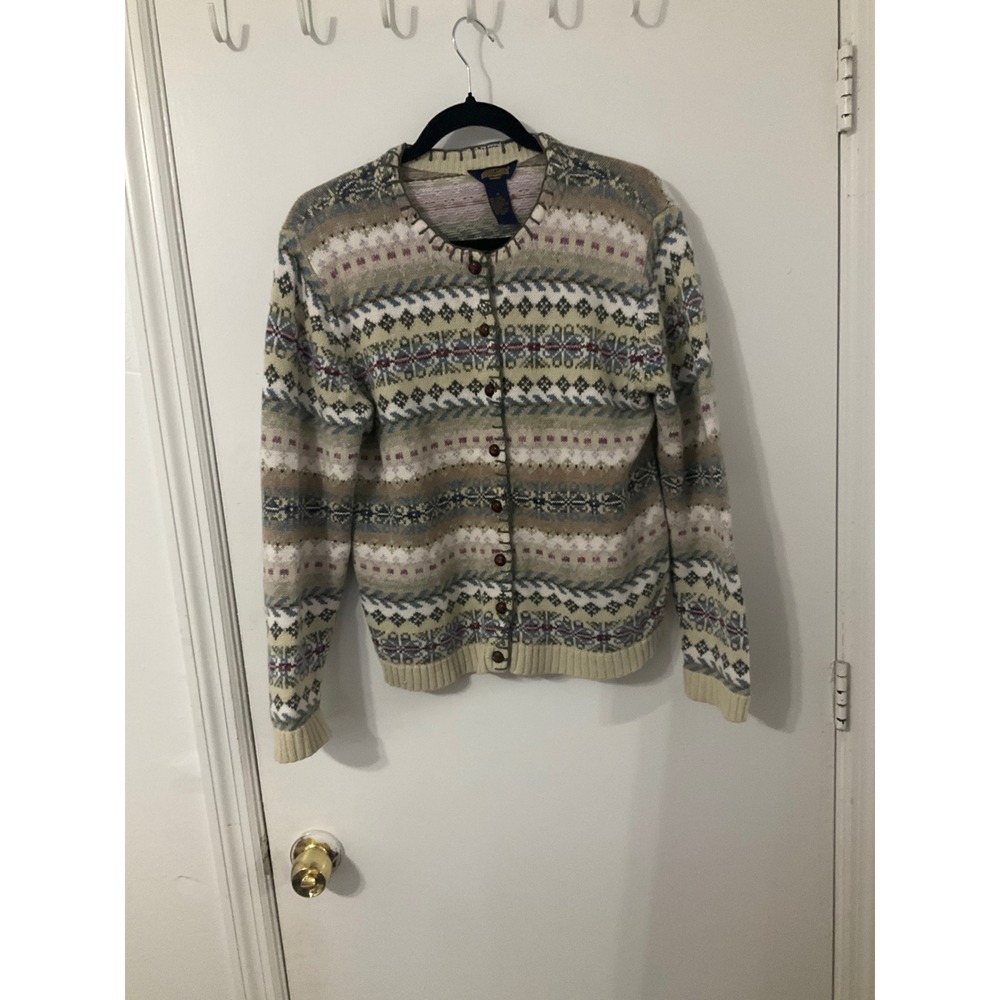 Shaver Lake Authentic Casuals Fair Isle Cardigan Sweater Women Medium Ramie